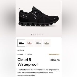 On Cloud Women’s Black Waterproof sneakers size US 8.5